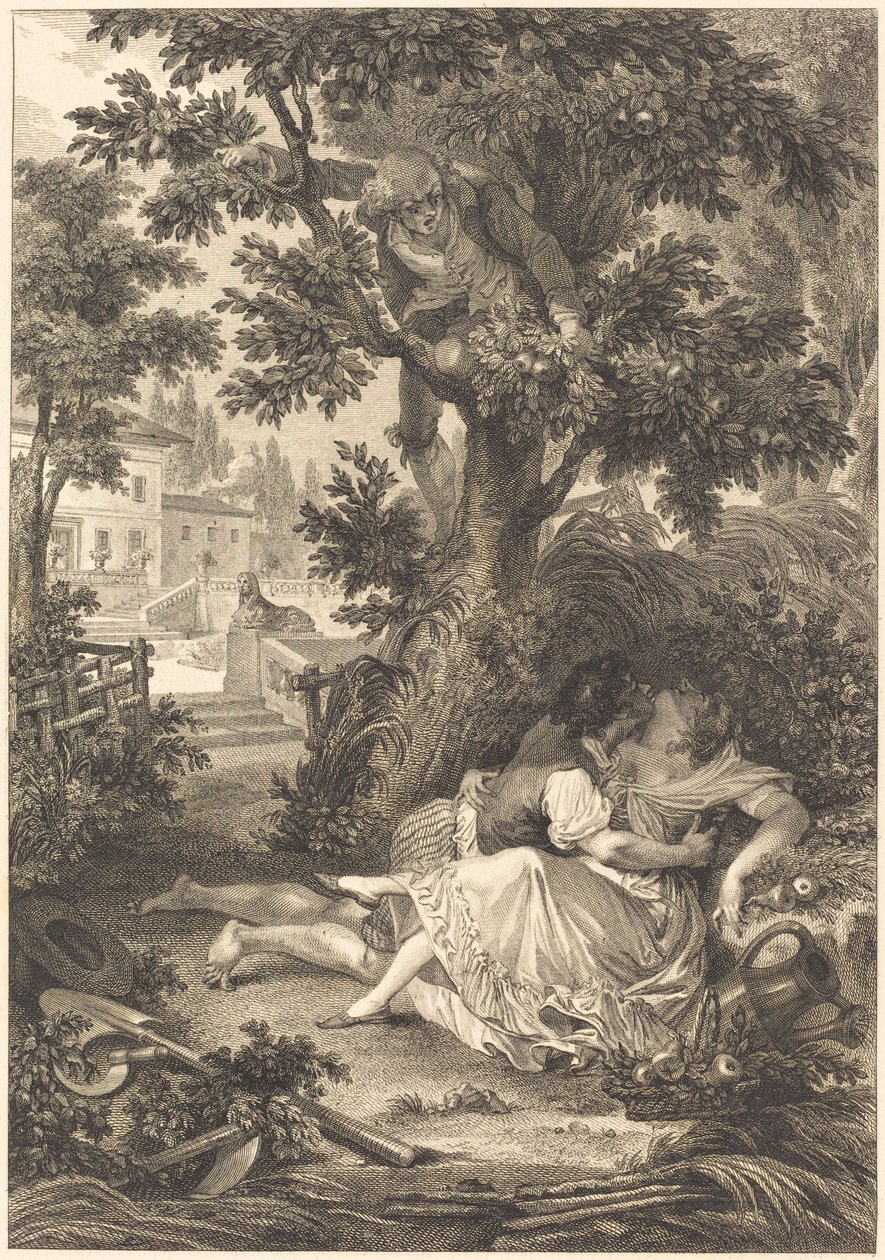 Die Wette der drei Klatschbasen: Der Birnbaum von after Jean Baptiste Mallet