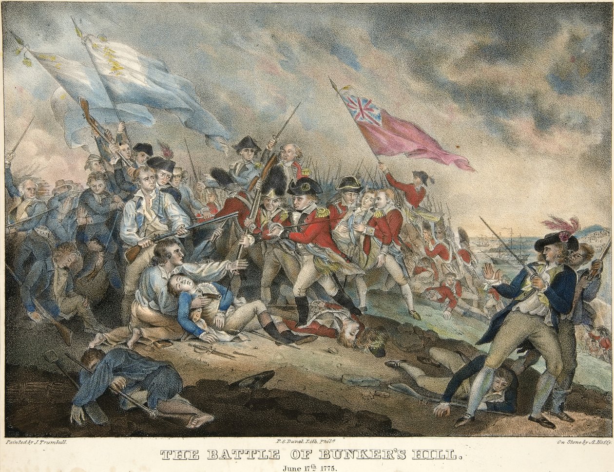Die Schlacht von Bunkers Hill, 17. Juni 1775, graviert von Alfred Hoffy, veröffentlicht 1786 von after John Trumbull
