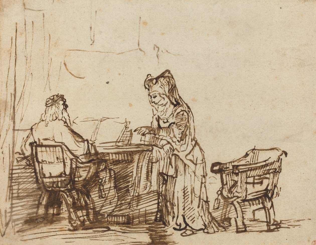 Hannah weist die Vorwürfe des Propheten Eli zurück von after Rembrandt van Rijn