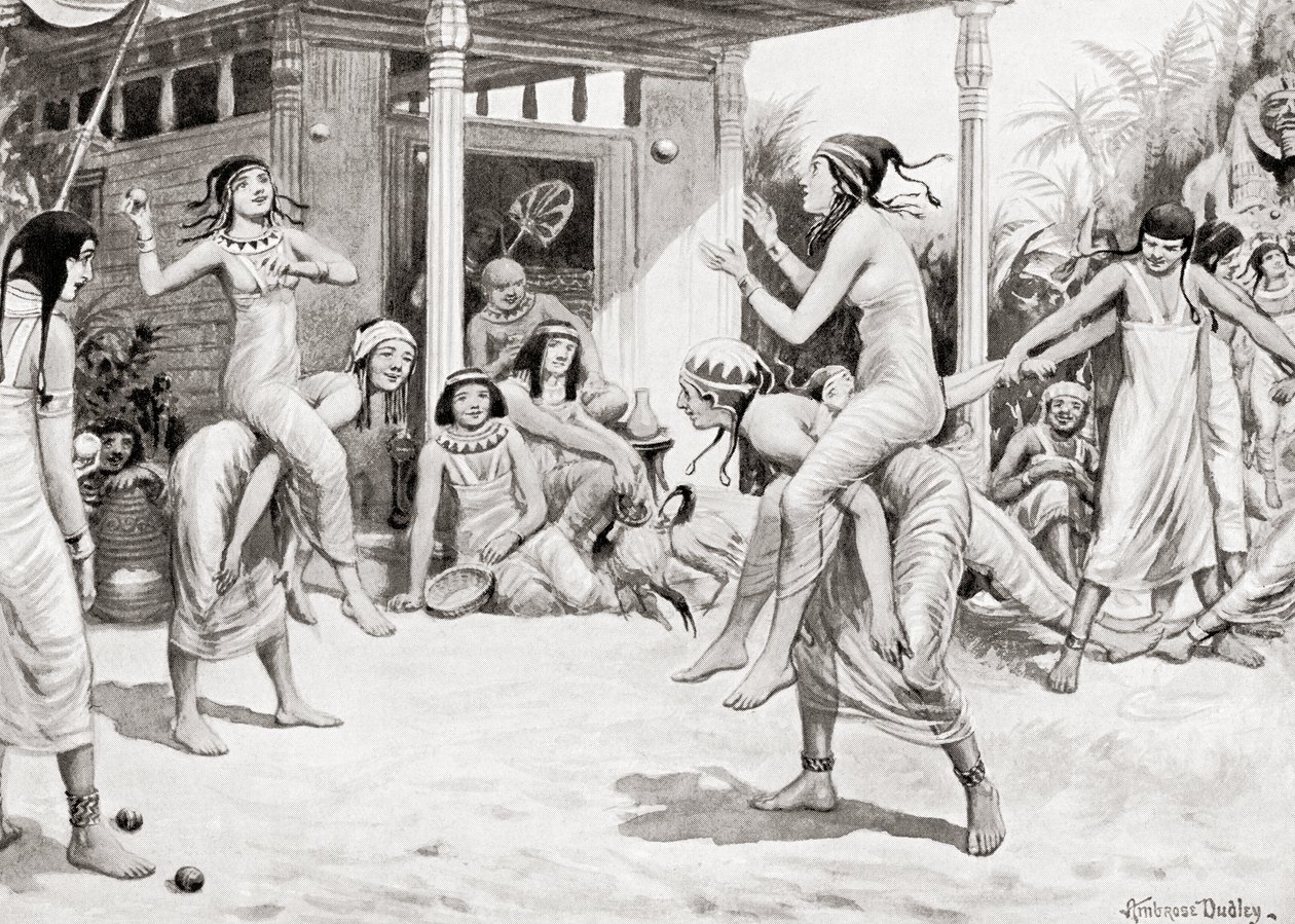 Junge Mädchen spielen Ball in Form eines Tanzes im alten Ägypten, aus Hutchinsons Geschichte der Nationen, veröffentlicht 1915 von after Robert Dudley