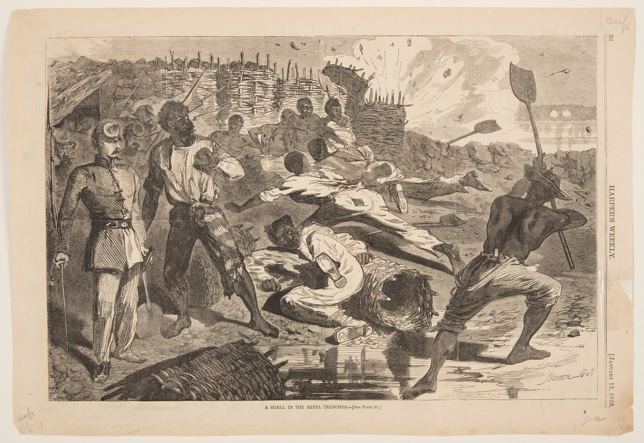 Eine Granate in den Rebellen-Schützengräben von Winslow Homer