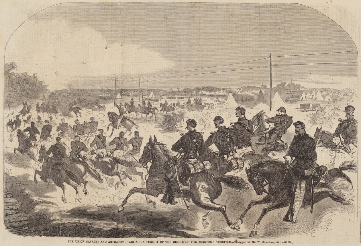 Die Union-Kavallerie und Artillerie beginnt die Verfolgung der Rebellen auf dem Yorktown-Turnpike von after Winslow Homer