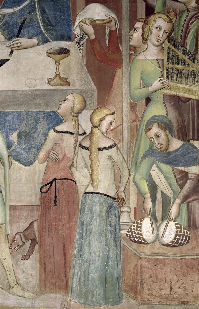 Satan bittet Gott, Hiob zu versuchen, Detail der Musiker, 1356-67 von also Manfredi de Battilori Bartolo di Fredi