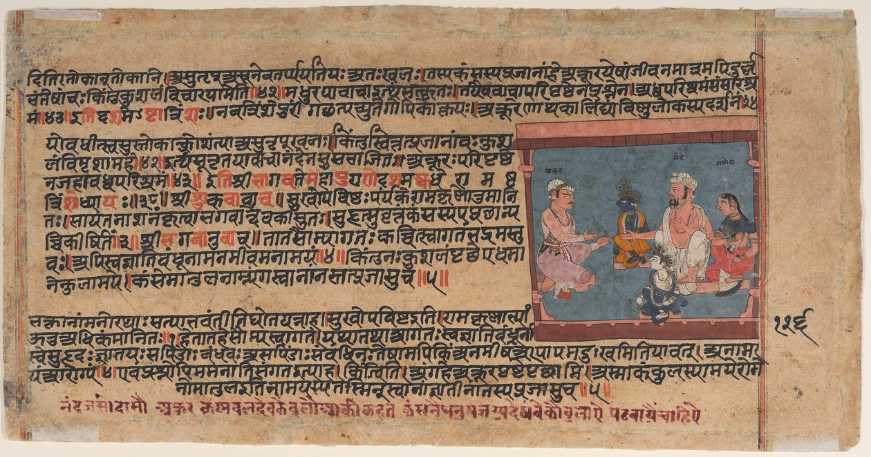 Akrura informiert Nanda und Yashoda: Seite aus einem verstreuten Bhagavata Purana (Alte Geschichten von Lord Vishnu) von anonymous 