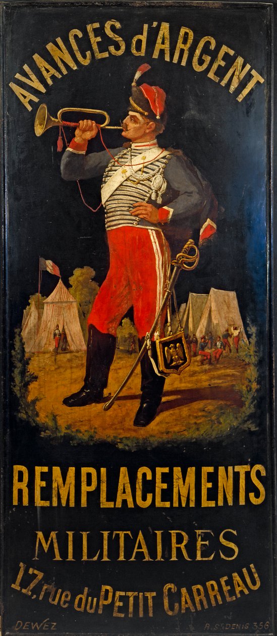Zum Husaren. Schild des Ersatzmilitärbüros. 17 Rue des Petits-Carreaux, 11. Arrondissement, Paris von anonymous 