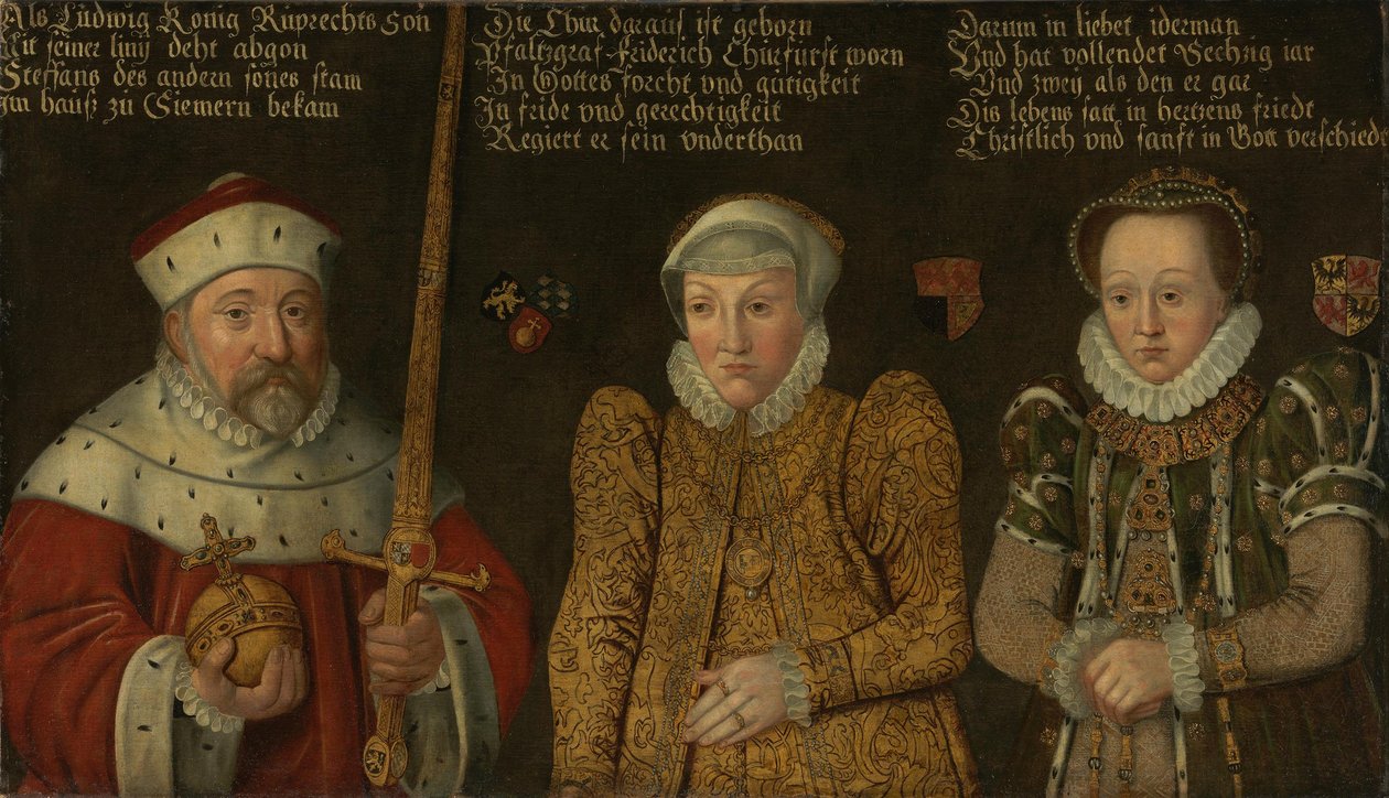 Bildnis des Kurfürsten Friedrich III. von der Pfalz (1515-1576) mit Gemahlinnen Maria von Brandenburg-Kulmbach und Amalia von Neuenar von anonymous 