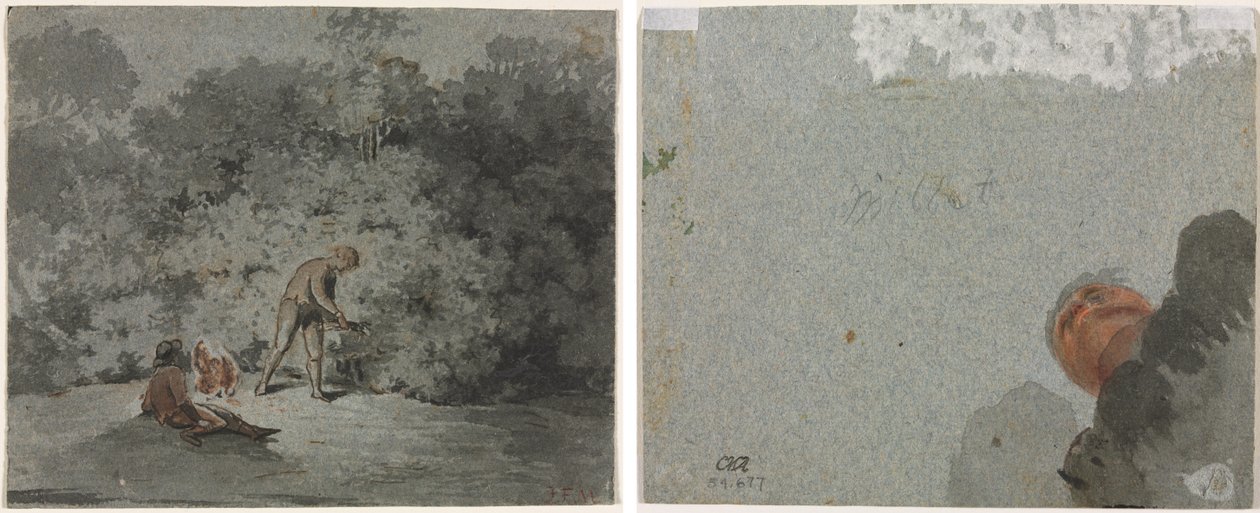 Holzsammler (recto) Studie eines Kopfes von unten gesehen (verso) von attributed to Francisque Millet