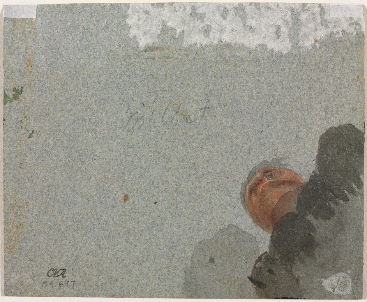Studie eines Kopfes von unten gesehen (verso) von attributed to Francisque Millet