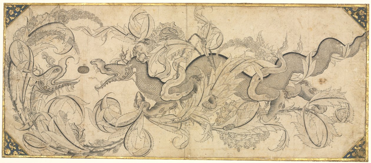 Drache im Laub mit Löwen- und Phönixköpfen von attributed to Sahkulu
