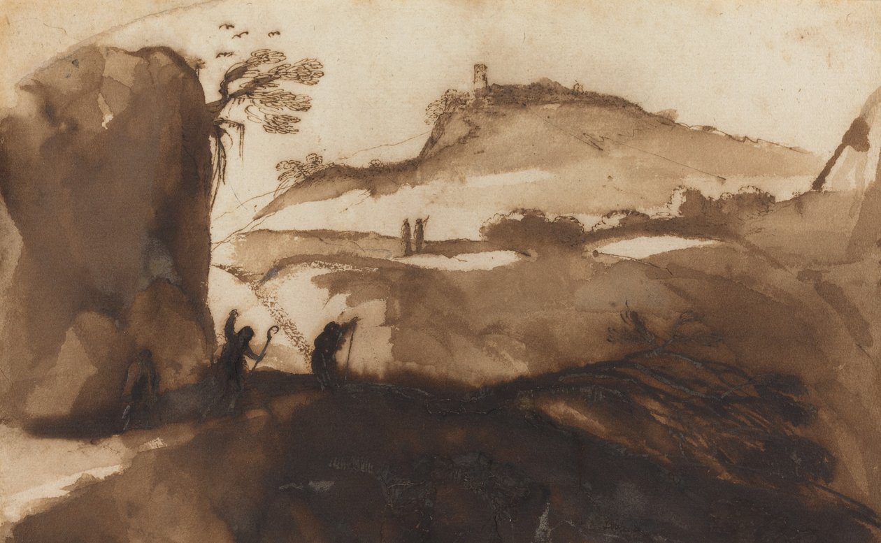 Hirten, die in eine Schlucht spähen von called Guercino Giovanni Francesco Barbieri
