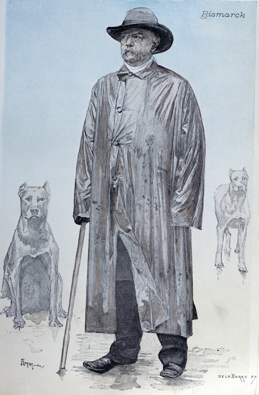 Kanzler Bismarck und seine Hunde, Titelillustration aus La Revue Illustrée, graviert von Florian, Oktober 1887 von de La Barre