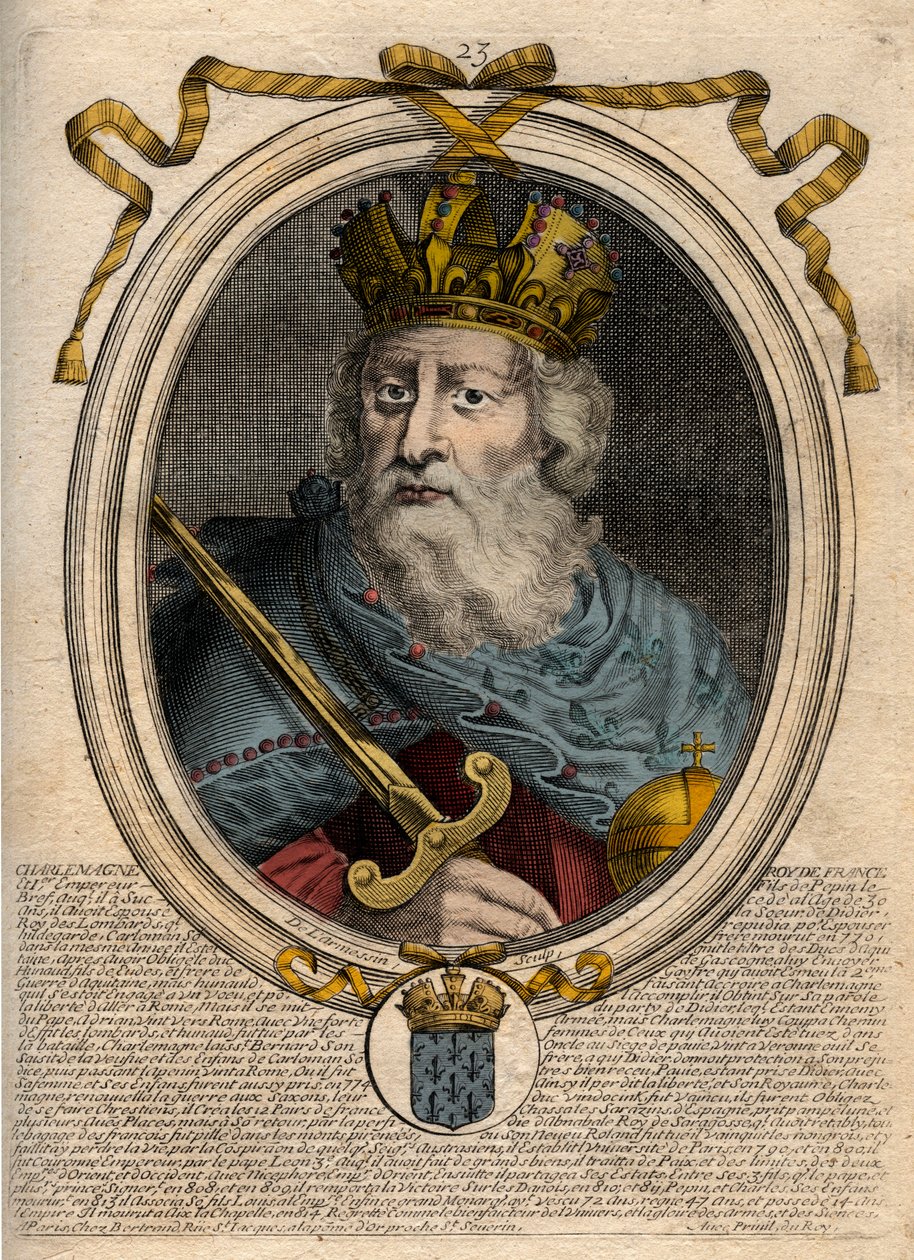 Karl der Große (742-814), König der Franken und christlicher Kaiser des Westens - Gravur aus 