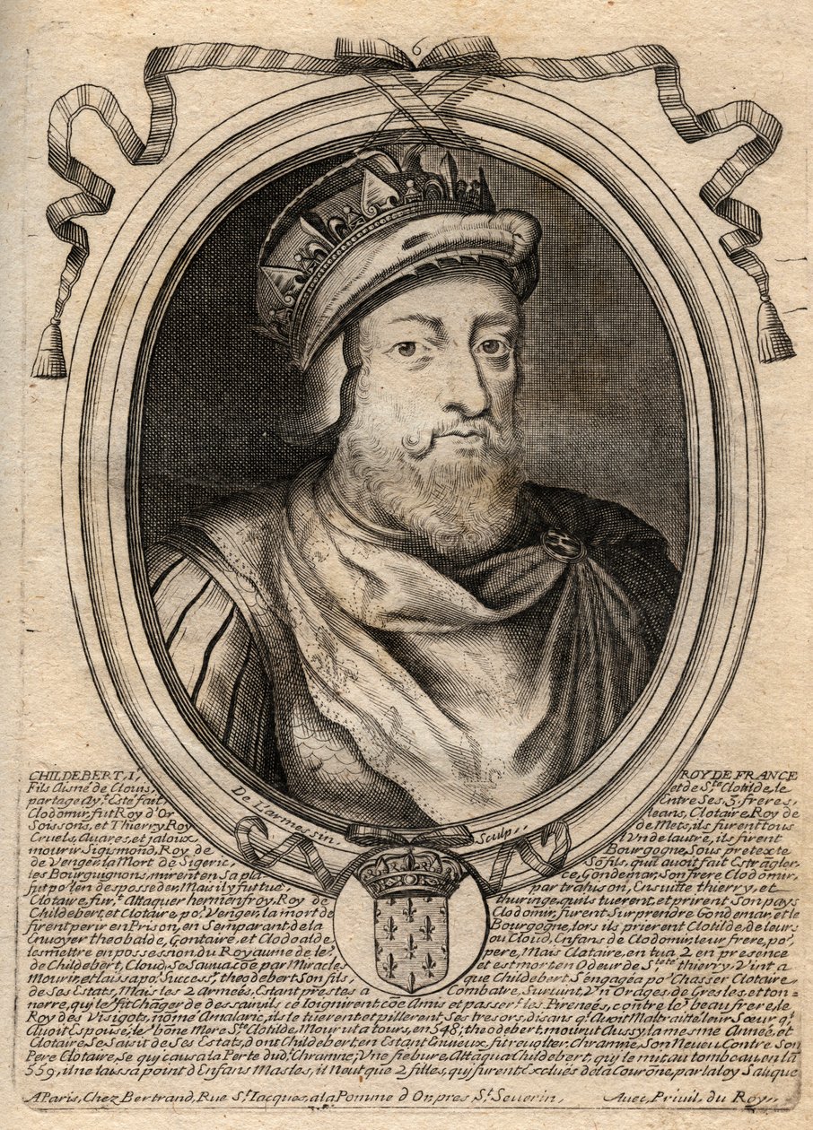 Porträt von Childebert I., König der Franken - König Childebert I. (497-558) - Gravur aus 