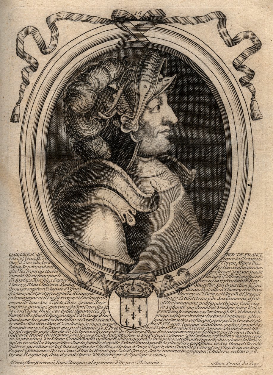 Porträt von Childerich II., König der Franken von 670 bis 673 - Gravur aus 