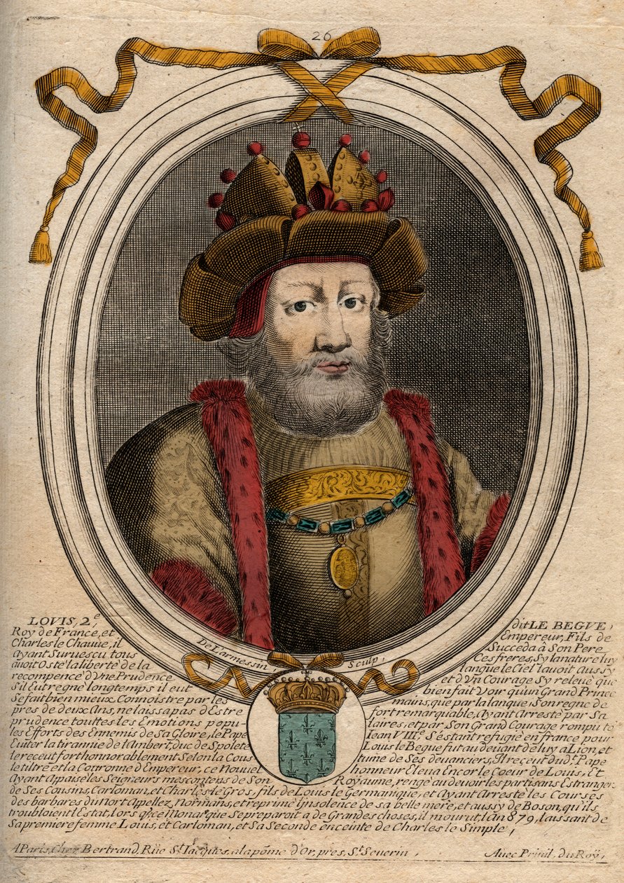 Porträt von Ludwig II. dem Stammler (846-879), König der Franken - Gravur aus 
