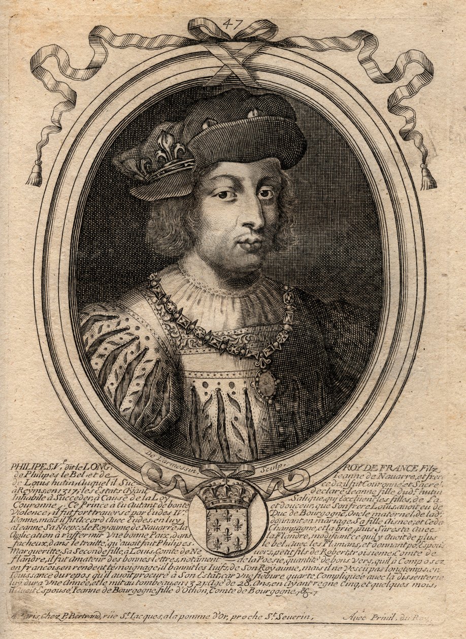 Porträt von Philipp V. dem Langen (1294-1322), König von Frankreich - Gravur aus 