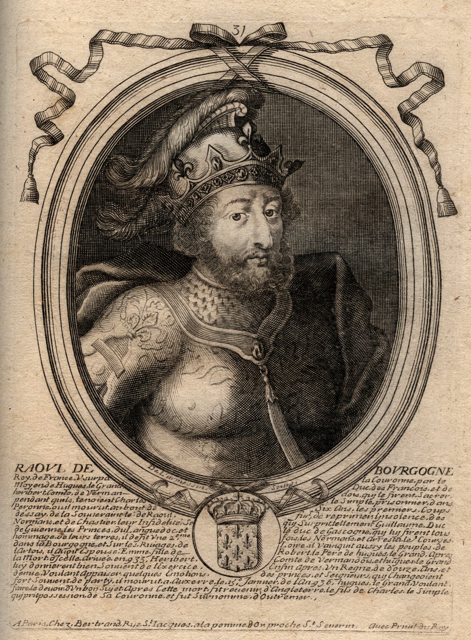 Porträt von Rudolf von Frankreich (oder Rodolphe, ca. 890-936), König der Franken - Gravur aus 