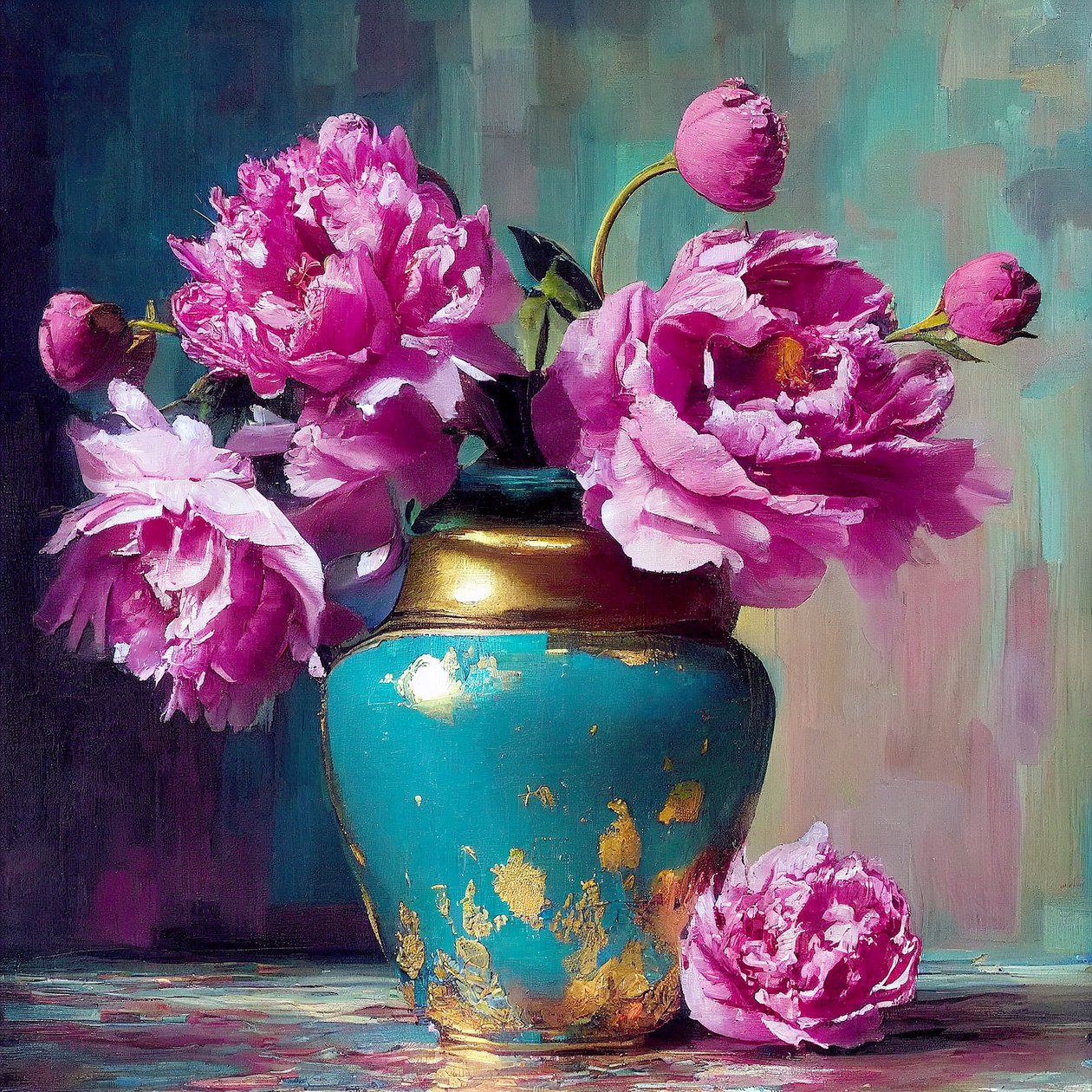 Rosa Blumenmalerei, abstrakte botanische Kunst von F. Abderrahim