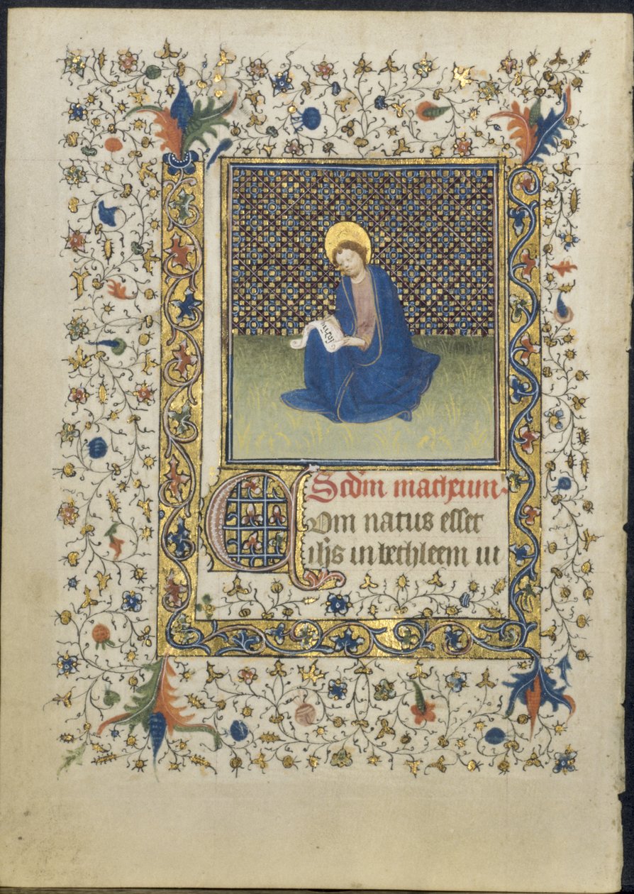 Blatt aus einem Stundenbuch: Heiliger Matthäus von follower of Limbourg Brothers
