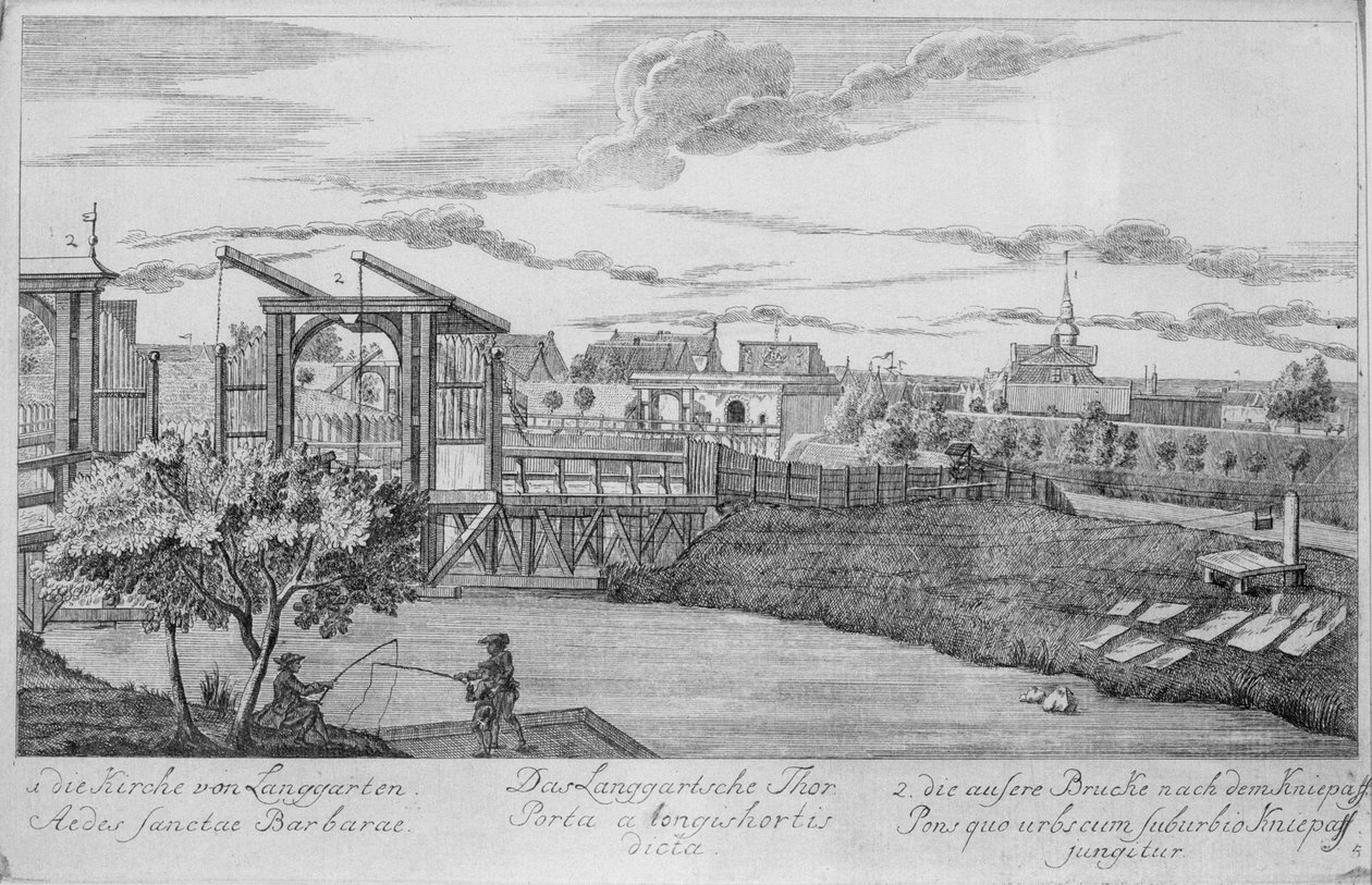 Stadttor in Danzig, das die Langen Gärten zeigt, aus 
