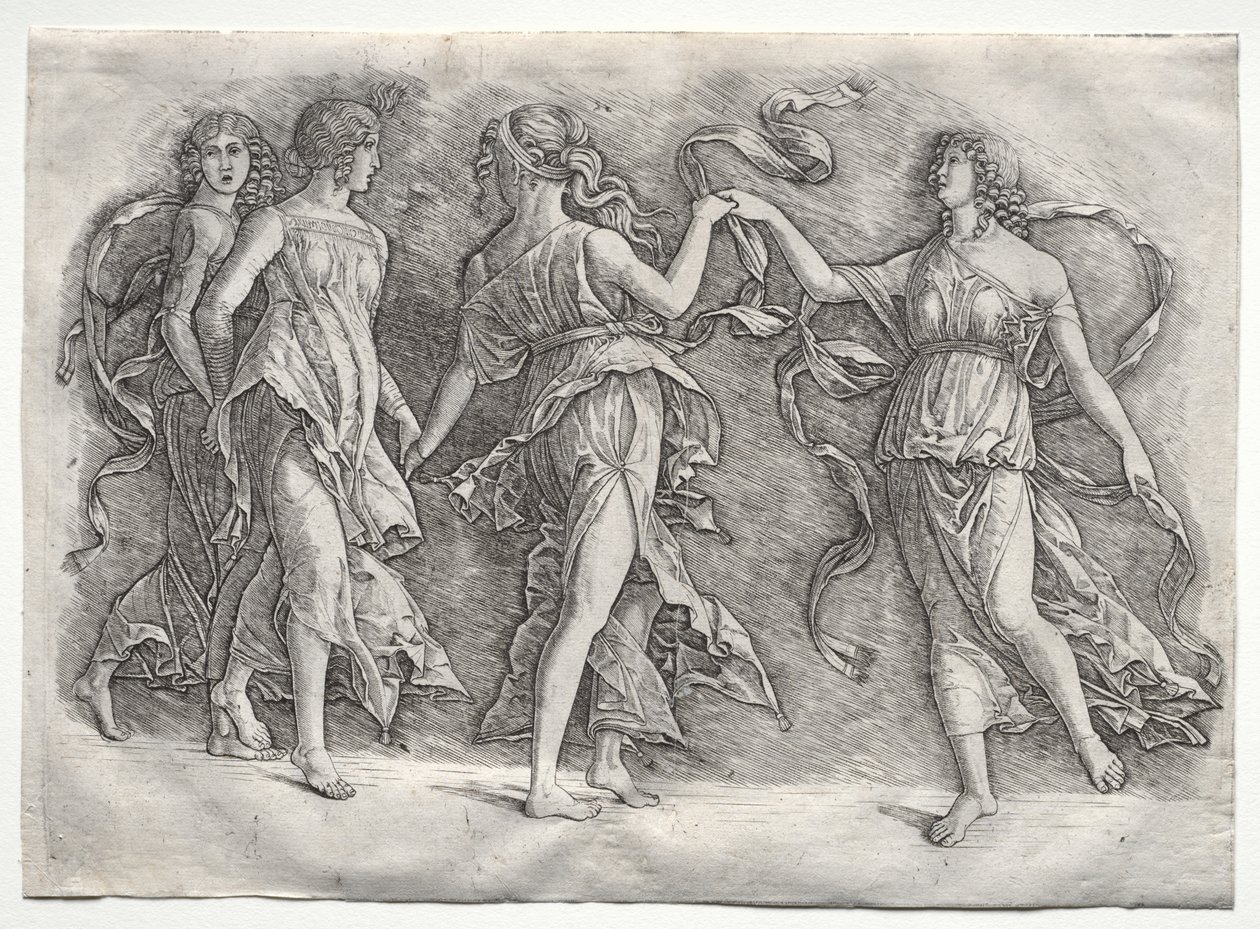 Vier tanzende Musen von probably by the so called Premier Engraver