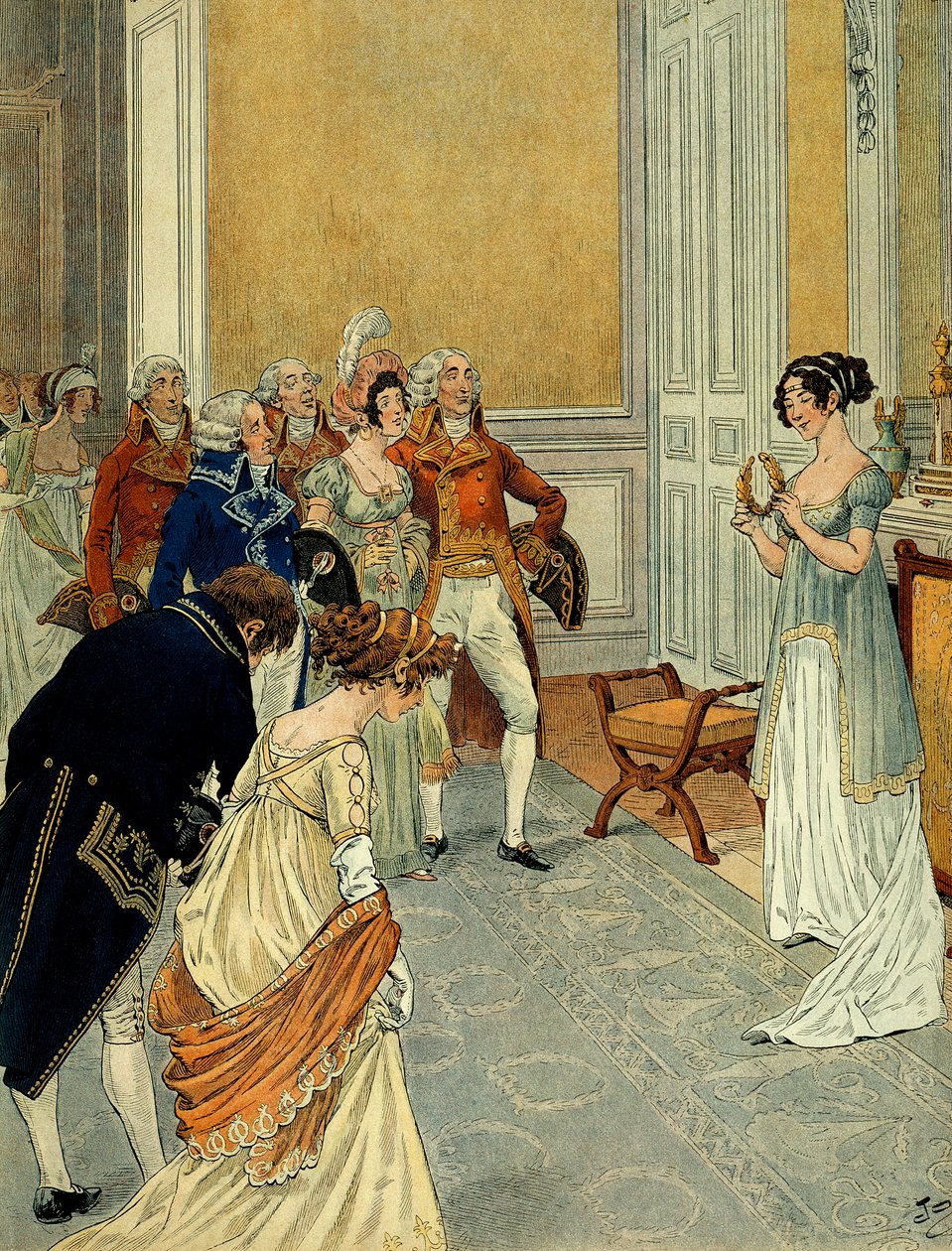In den Tuilerien, Minister, Diplomaten und Staatsräte verlassen die Konsuln, die den Sieg von Marengo angekündigt hatten (der erste Italienfeldzug (1796-1797) kam, um Josephine de Beauharnais (1763-1814) zu gratulieren; sie hält einen Lorbeerkranz getrennt von pseudonym for Onfray de Breville Jacques Job