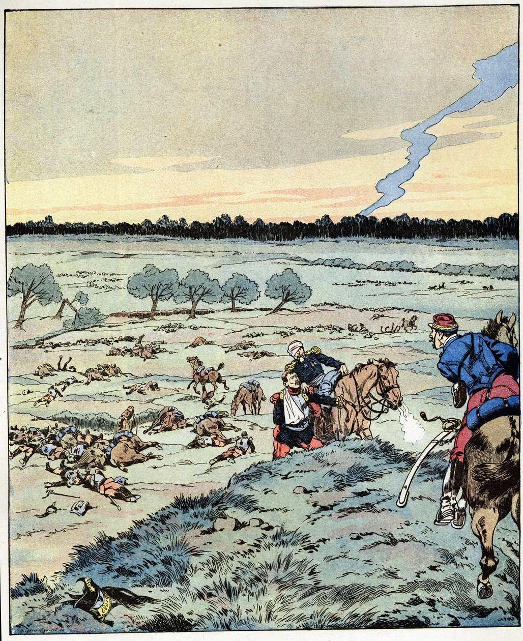 Schlachtschiffe? Es gibt keine mehr! Antwort eines Generals an einen Offizier, der bei der Schlacht von Reischoffen Verstärkung forderte, bekannt für seine schwere Pflicht im Jahr 1870. Illustration von Job (Jacques Marie Gaston Onfray und Breville) für da von pseudonym for Onfray de Breville Jacques Job