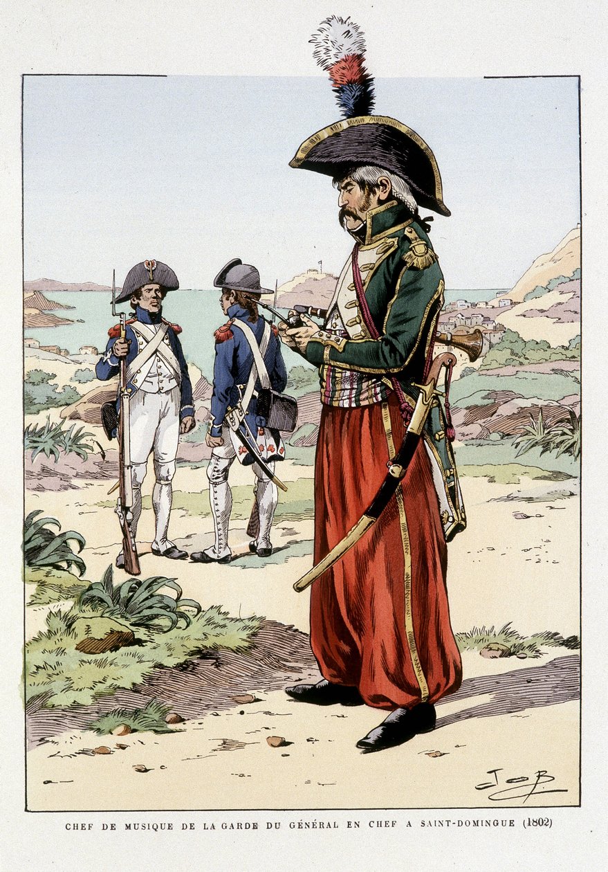 Chef de musique de la garde du général en chef à St Domingo en 1802 - in „Outfit des troupes de France: armee de terre et de mer à toutes les epoques“, ill. de Job von pseudonym for Onfray de Breville Jacques Job