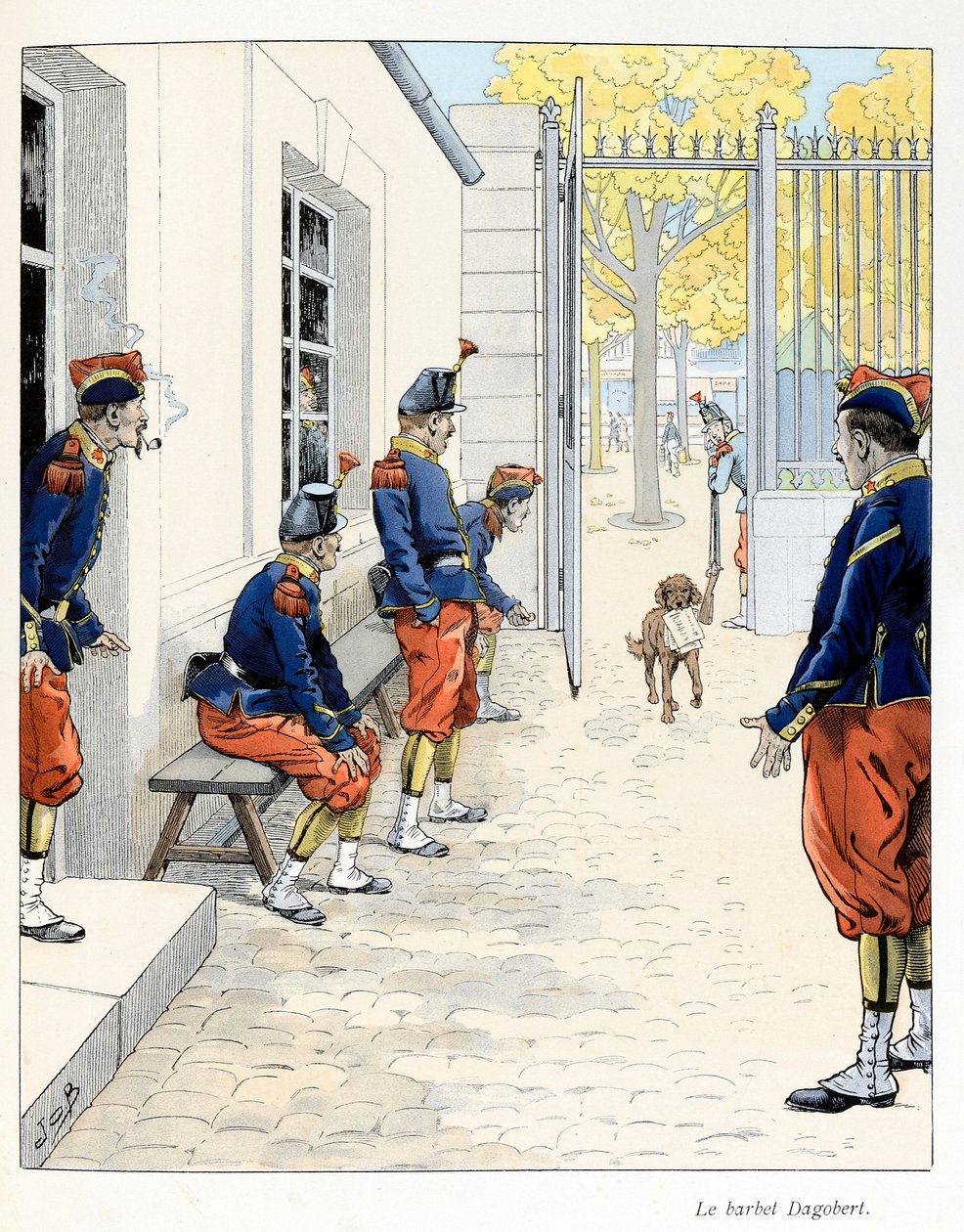 Illustration aus dem Buch „A la gloire des betes“, Text von A. Fabre, Zeichnungen von Jacques Marie Gaston Onfray de Breville dit JOB (1858-1931): Der Barbet Dagobert von pseudonym for Onfray de Breville Jacques Job