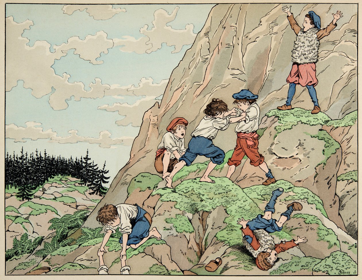 Illustration aus dem Buch „Le bon roy Henri“, illustriert von Job: Kindheit von Heinrich IV. bei den Bauern von pseudonym for Onfray de Breville Jacques Job