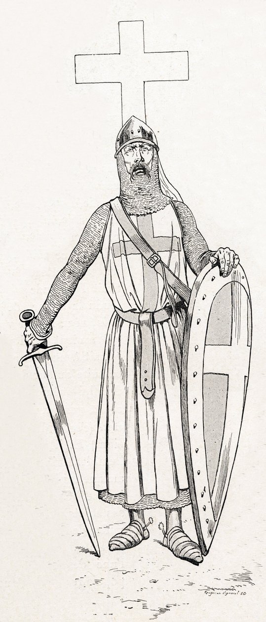 Ritter von Ludwig IX. genannt Sankt Ludwig (1214-1270) im Kreuzzugskostüm. Illustration von Job (Jacques Marie Gaston Onfray und Breville) für das Buch 