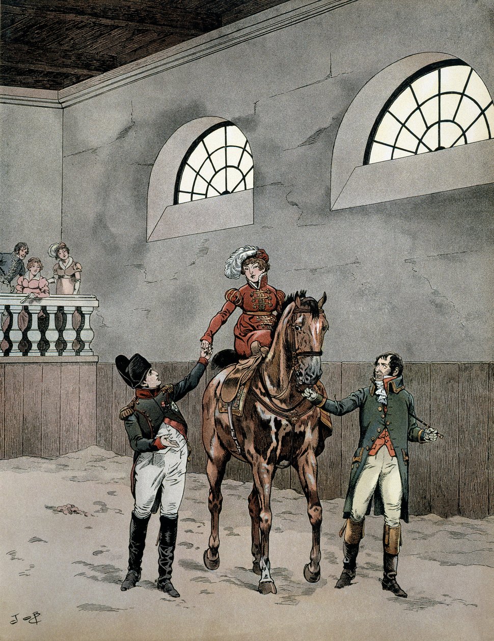 Napoleon I. Bonaparte (1729-1821) besuchte die Reitstunden der Kaiserin Marie Louise von Österreich (1791-1847) von pseudonym for Onfray de Breville Jacques Job