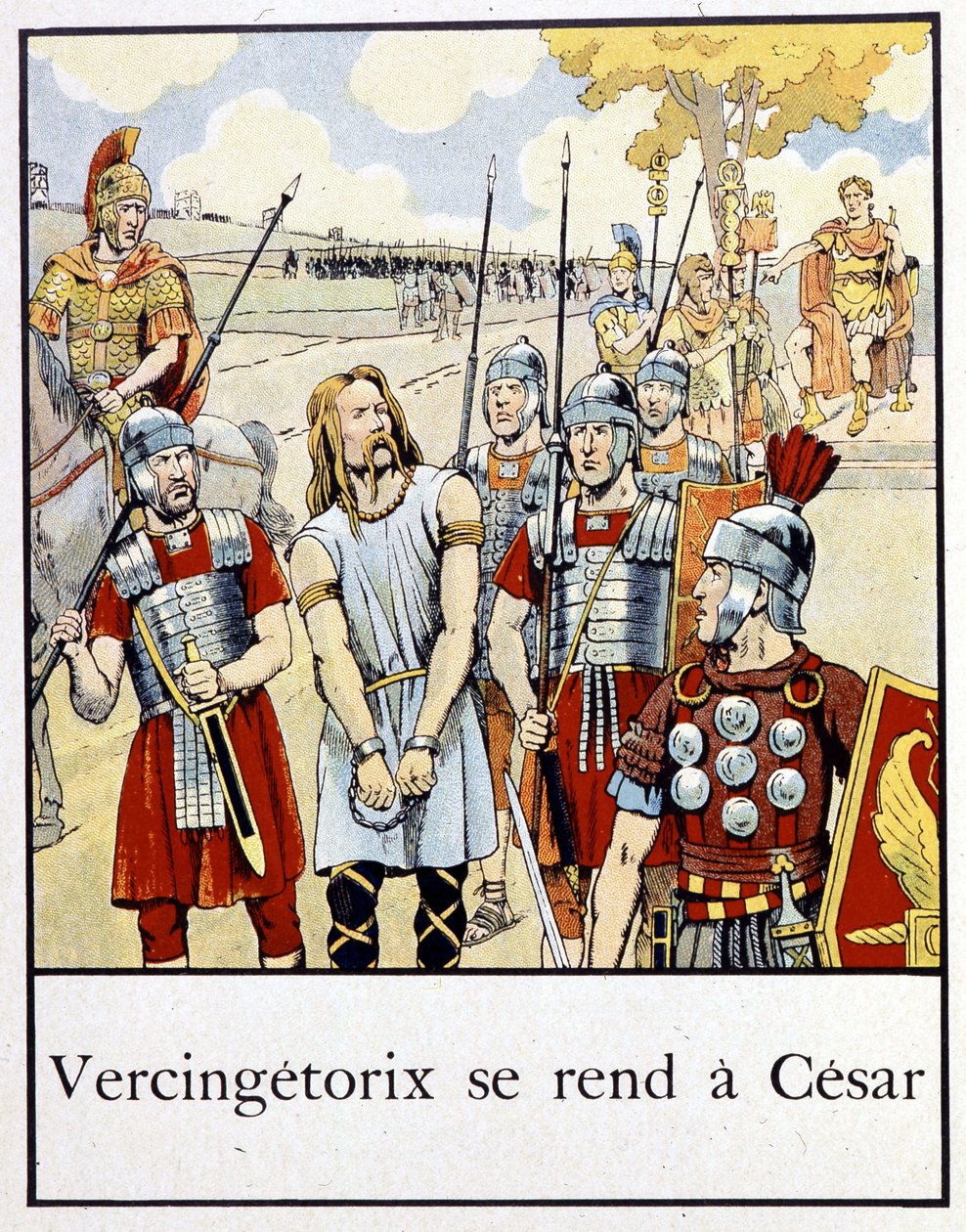 Vercingetorix ergibt sich Cäsar - in „Petite histoire de France“ von Jacques Bainville, ed. Mane von pseudonym for Onfray de Breville Jacques Job