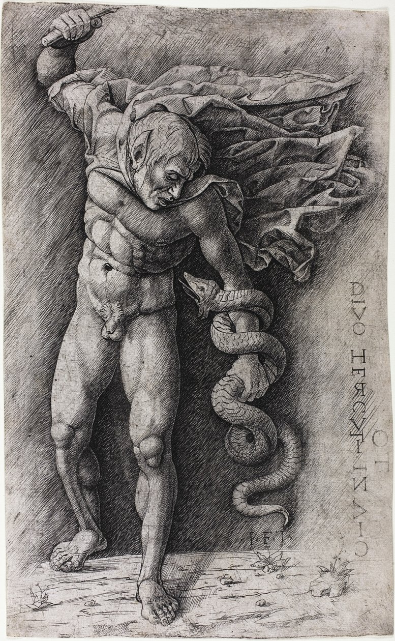 Faun greift eine Schlange an von school of Andrea Mantegna