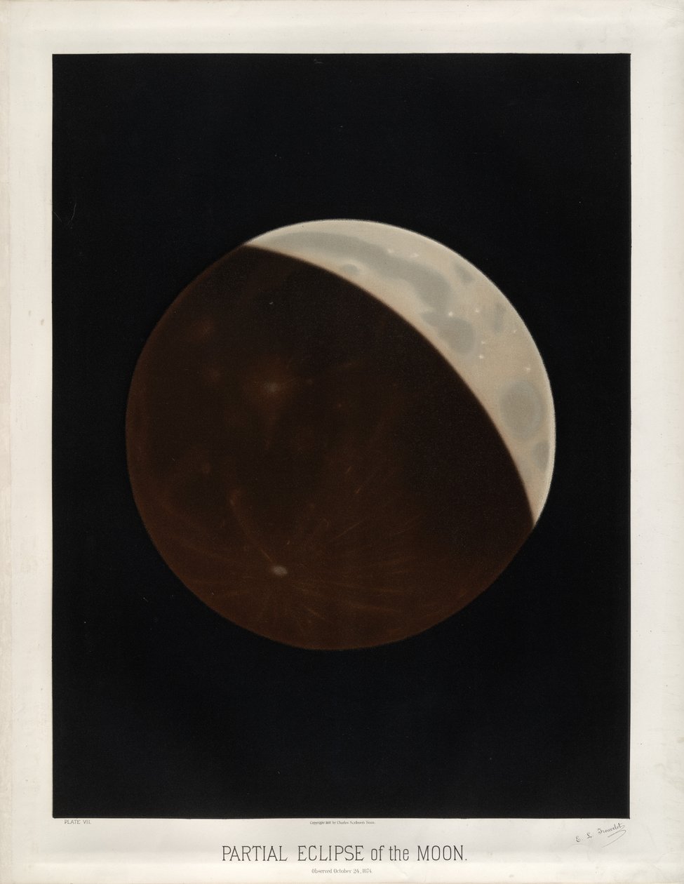 Partielle Mondfinsternis. Beobachtet am 24. Oktober 1874. (Tafel VII der Trouvelot Astronomischen Zeichnungen 1881) von Étienne Léopold Trouvelot
