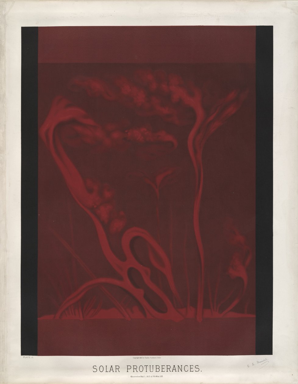 Sonnenprotuberanzen. Beobachtet am 5. Mai 1873 um 9h, 40m. A.M. (Tafel II der Trouvelot Astronomischen Zeichnungen 1881) von Étienne Léopold Trouvelot