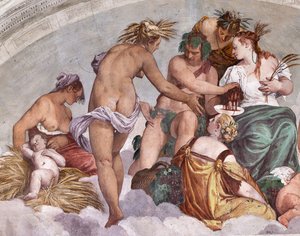 Allegorien von Sommer und Herbst (Bacchus und Ceres), Nordwand, Lünette über der Tür zum Garten, Halle des Olymp