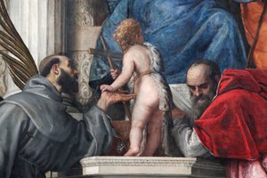 Madonna und Kind mit den Heiligen Joseph, Justina, Franziskus, dem kleinen Johannes dem Täufer und Hieronymus