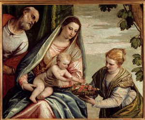 Die Heilige Familie mit einem Stifter (Heilige Dorothea). Gemälde von Paolo Veronese (1528-1588) 16. Jahrhundert Bordeaux, Musée des Beaux Arts