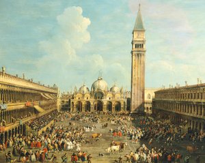 Stierkampf oder Stierjagd auf dem Markusplatz, von Giovanni Antonio Canal, bekannt als Canaletto (1697-1768) und von Giovanni Battista Cimaroli (1687-nach 1753) von Canaletto
