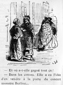 Karikatur über das Werk von Hector Berlioz (1803-1869) gezeichnet von Nadar im Jahr 1856 für die Zeitschrift „Pour rire“.