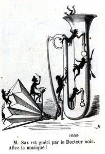 Herr Sax wird vom schwarzen Arzt verwundet. (Adolphe (Adolph) Sax, Erfinder des Saxophons (1814-1894)