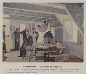 Die Krankenstation, der Besuch des Arztes (farbiges Foto)