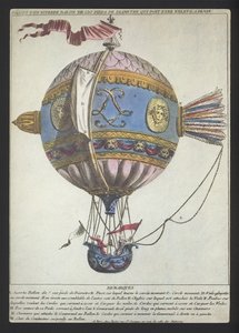 Entwurf für einen Ballon mit einem Durchmesser von 120 Fuß, um einen Aufstieg von Dijon aus zu machen (farbige Gravur) von (after) French School