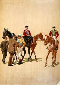 Jockeys auf der Rennbahn, um 1875