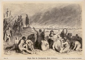 Scipio Africanus verbrennt die karthagische Flotte (Gravur) von (after) German School