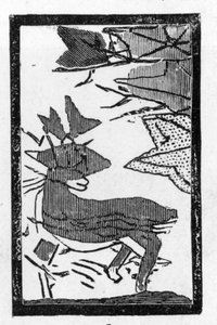 Japanische Spielkarte mit Bild eines unter einer Eiche ruhenden Hirsches von (after) Japanese School
