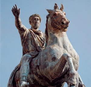 Reiterstatue des römischen Kaisers Marc Aurel. Bronzeskulptur. Kopie nach dem Original im Kapitolinischen Museum, Rom von (after) Roman