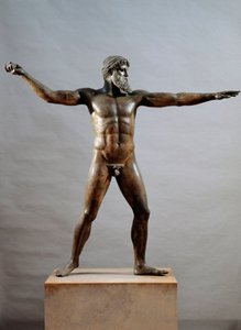 Griechische Kunst: Bronzestatue des Gottes von Kap Artemision von (attr. to) Kalamis