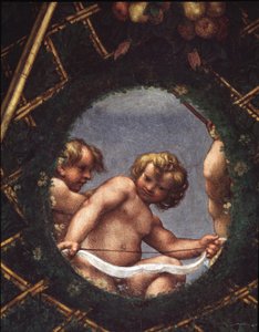 Engel schauen aus einem Fenster - Fresko von (c.1489 1534) Correggio